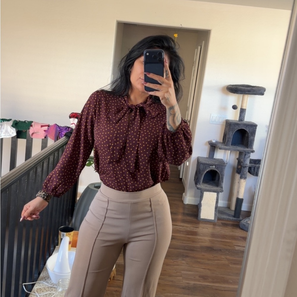 Lily White Maroon and Yellow Polka Dot Blouse